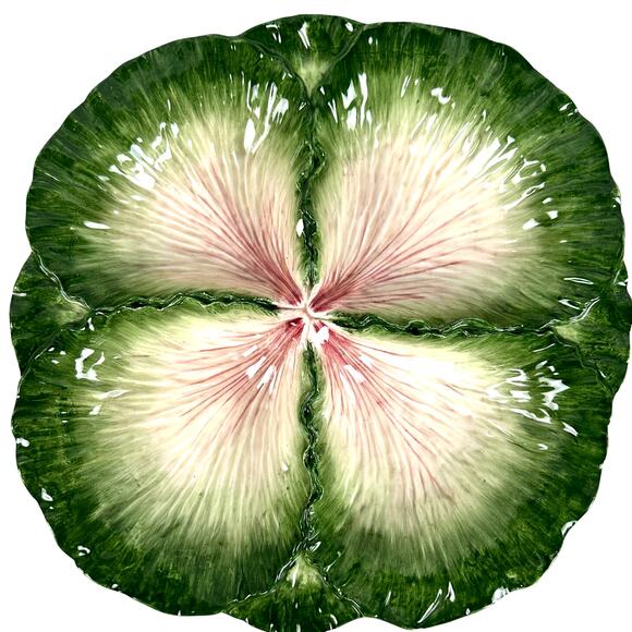 Fitz & Floyd Majolica Green Cabbage Divided Large 12.5" Serving Platter-Chip - Picture 1 of 10